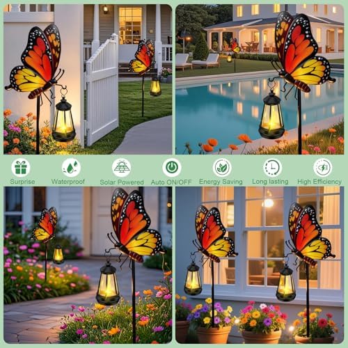 Solar Lights Outdoor Waterproof Butterfly Garden Decor,32.28in Garden Butterfly Stakes with Solar Lights,Birthday Gifts for Women Mom,Metal Decorative Lights for Yard Art Outside Patio Porch Lawn