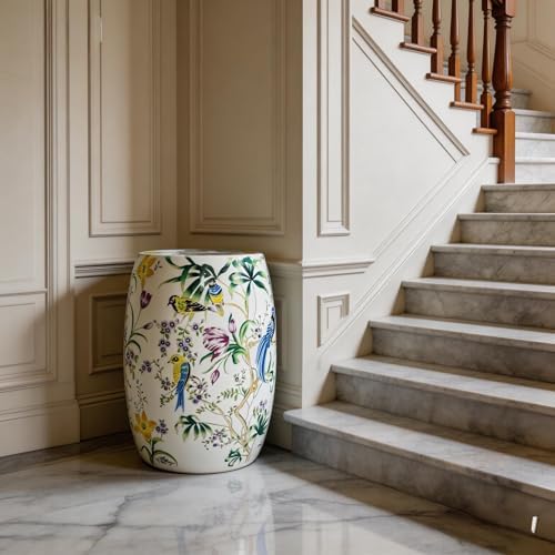 Farmhouse Ceramic Garden Stool,17-Inch Decorative Accent Stool
