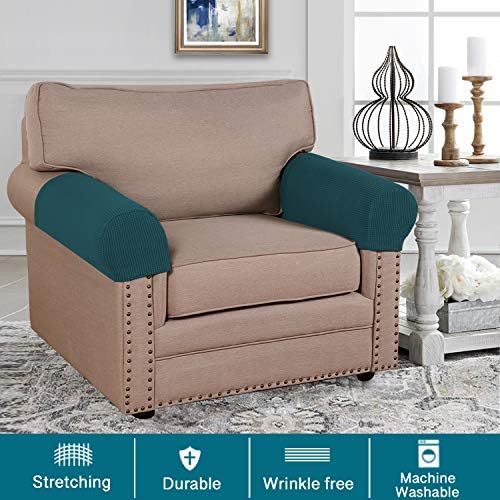Turquoize Stretch Armrest Covers for Chairs and Sofas Couch Arm Covers for Sofa Spandex Jacquard Armrest Cover Anti-Slip Furniture Protector Washable Armchair Slipcovers Set of 4, Deep Teal