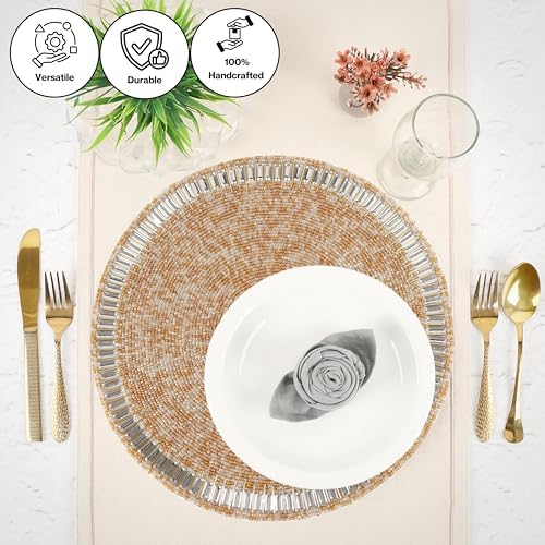 Beaded Round Placemat Set of 2 13 Inch Multi Handmade Glass Table Mats