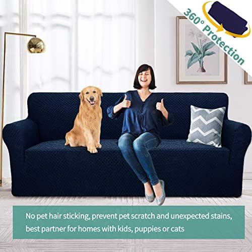YEMYHOM Couch Cover Latest Jacquard Design High Stretch Extra Large Sofa Covers Pet Dog Cat Proof Oversized Slipcover Non Slip Magic Elastic Furniture Protector (XL Sofa, Navy)