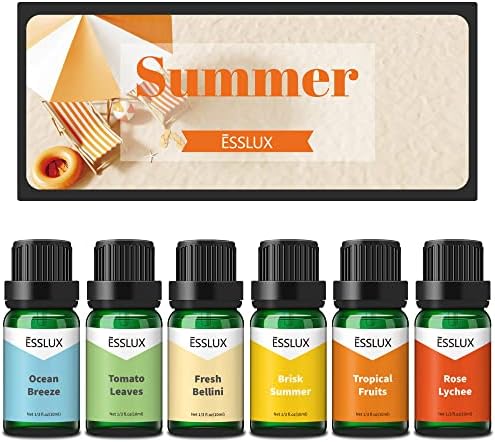 Summer Essential Oils, ESSLUX Premium Candle Fragrance Oil, Soap Making Scents, Essential Oils for Diffusers for Home, Ocean Breeze, Fresh Bellini, Rose Lychee, Tropical Fruits & More