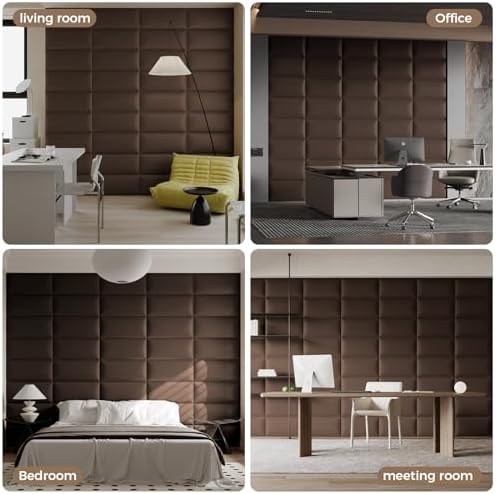 Upholstered Headboard - Bed Backboard, Dark Brown Faux Leather Panels, 24 x 12 Inches Each, 12-Piece Set, Modern Headboard Queen Design, Easy to Assemble, Perfect for Queen Beds
