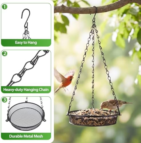 BOLITE Hanging Bird Feeder 2 Pack, Platform Feeders for Outside, Metal Mesh
