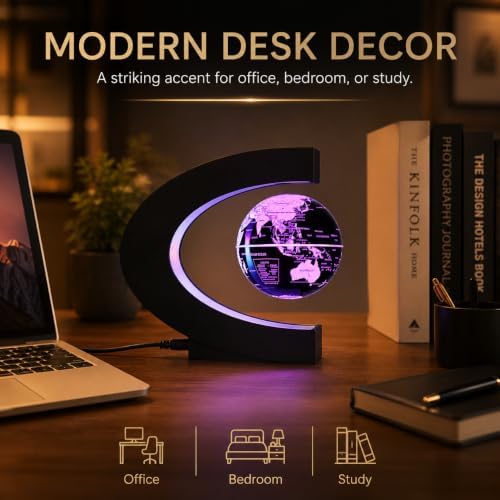 Magnetic Levitating Globe with 7-Color LED Lights, 360° Rotating Floating World Map Lamp, STEM Educational Night Light for Geography Learning, Cool Desk Decor & Unique Gift for Kids & Adults