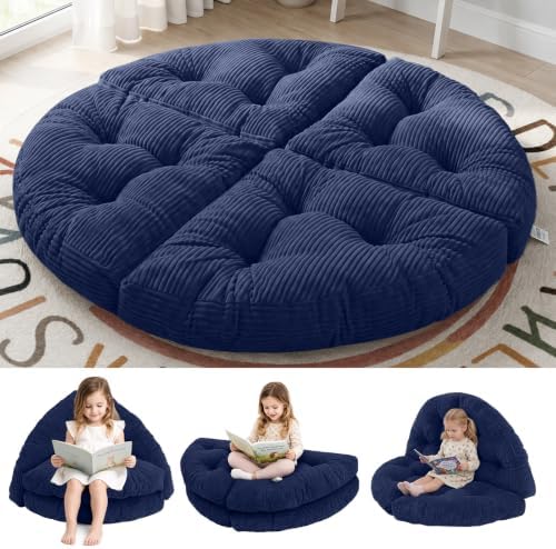 blue page Round Kids Play Mat 5.9 in Thick, 6-in-1 Circle Nursery Rug