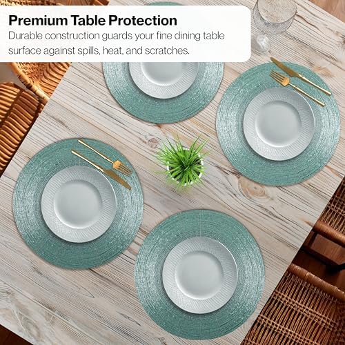 CLEENTABLE Beaded Placemats Set of 4, 13 in Round, Aqua