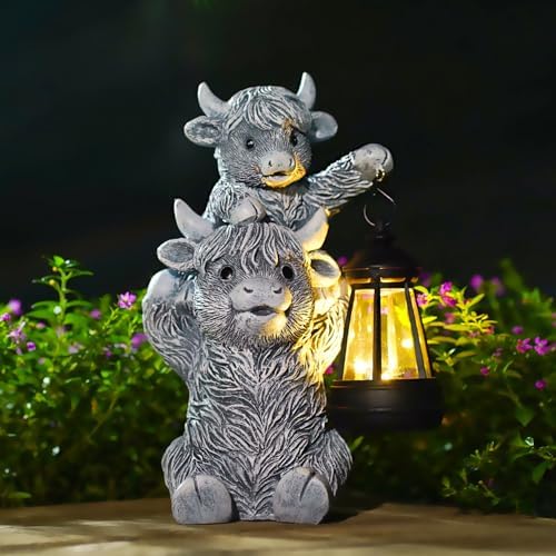 Goodeco Highland Cow with Solar Lantern Garden Statue