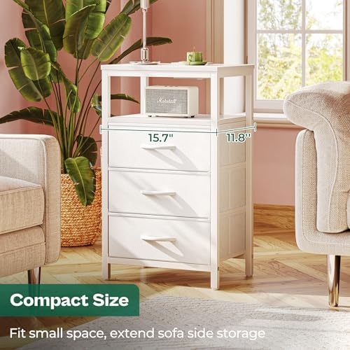 Huuger Nightstand with Charging Station, 27.6 Inch Bedside Table,Side Table
