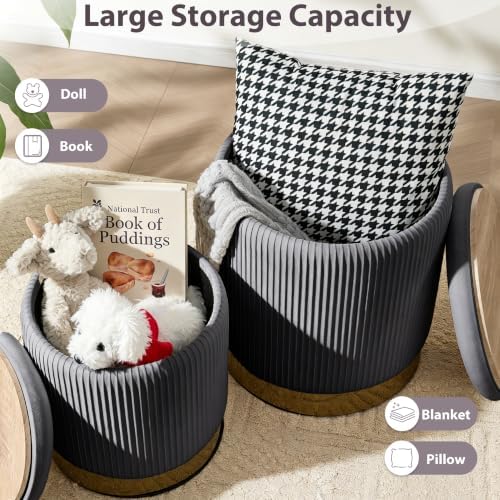 Royal Windsor Round Ottoman with Storage Set of 2, Storage Vanity Stool