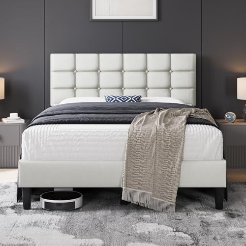 Yaheetech Full Size Upholstered Tufted Bed Frame with Headboard