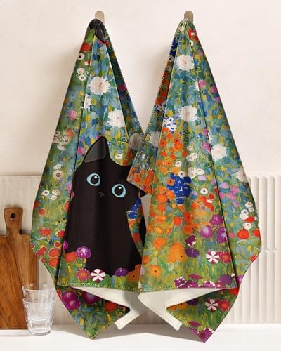 Miss Adola Cute Kitchen Towels Set of 4, 18 x 26 Inch, Cat Flower