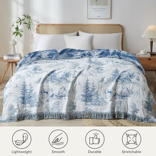 Bailix Boho Throw Blanket, 100% Cotton, Woven Landscape Pattern, 50"x60"