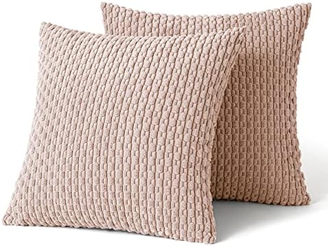MIULEE Decorative Throw Pillow Covers 18x18 Pink Textured Corduroy