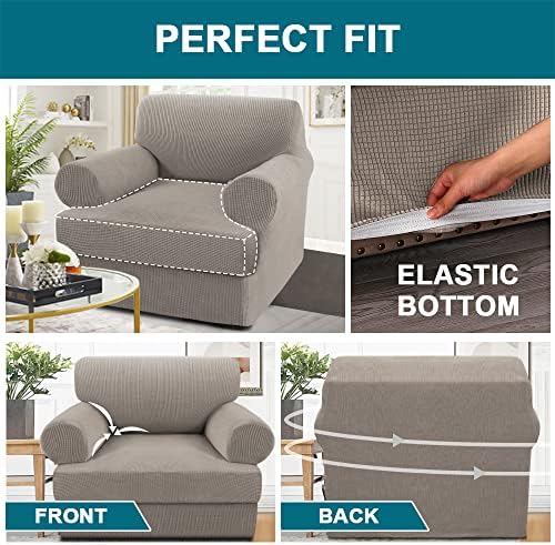 Turquoize T Cushion Chair Slipcover Armchair Slipcover for Living Room Stretch Sofa Couch Cover Soft Armchair Cover Washable Furniture Covers with Individual T Cushion Seat Covers (Chair, Taupe)