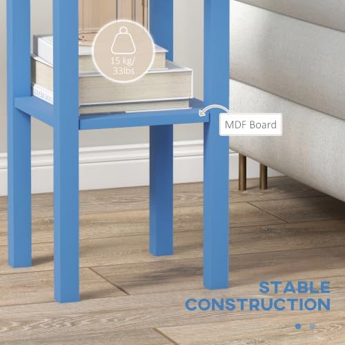 HOMCOM Narrow End Table with Drawer and Bottom Shelf Set of 1 Light Blue