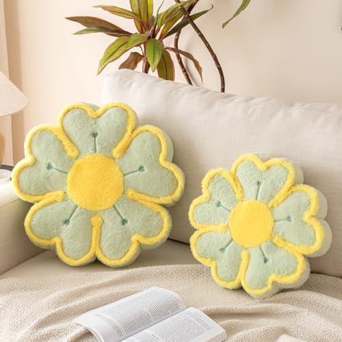 Flower Shaped Decorative Throw Pillow Cushion for Bed Couch, Cute Flower Plush Throw Pillows Home Decor Floor Pillow Seating Cushions (Light Green, 17.7 Inches)