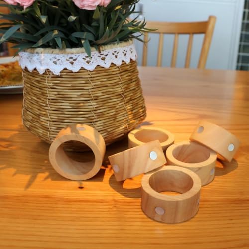 Wooden Napkin Ring with Shell Inlay,Set of 6 for Table Decor