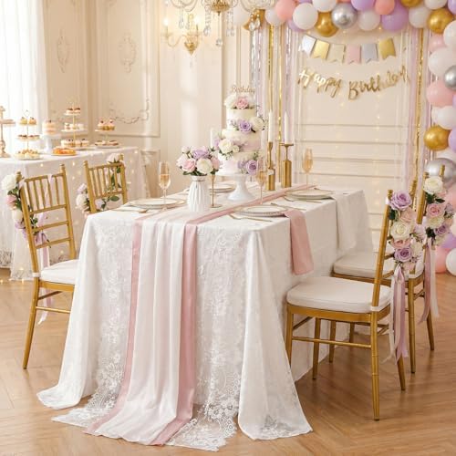 White Lace Tablecloth 60x120Inch Wedding Rectangle Table Overlay 10 Packs