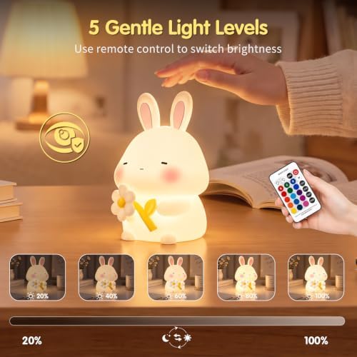 Bunny Night Light for Kids, 16-Color Silicone Animal Lamp Cute