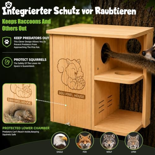 Large Squirrel Nesting Box Outdoor – Solid Pine Wood Squirrel House