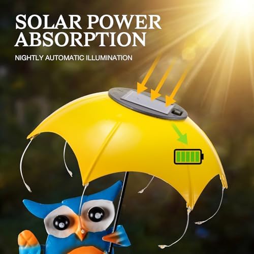 Solar Bird Feeders for Outdoors, Owl Garden Decor with Umbrella Light