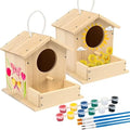 LotFancy Bird House Kit, 2 Pack, DIY Wooden Birdhouse Kits, Arts and Crafts Painting Kit for Kids, Build and Paint, Including Paints & Brushes