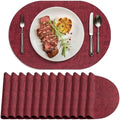 Faux Leather Oval Placemats Set of 12, Wine Red