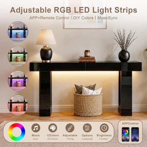 ChooChoo High Gloss 63 Inch Long Console Table with LED Light