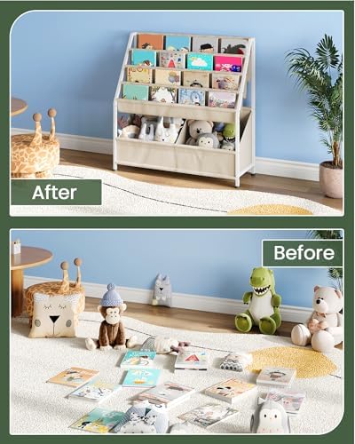 CHOEZON Kids Bookshelf, 4-Tier Bookshelf for Kids, Large Capacity Book and Toy Storage Organizer, Toddler Book Shelf for Kids Room, Nursery, Playroom, Beige TCW09WM