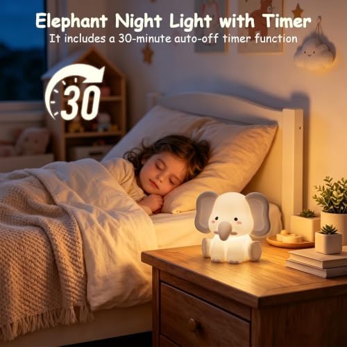 AVEKI Elephant Night Light, Silicone Touch Bedside Lamp (Grey)