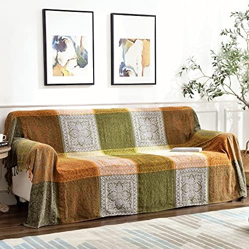 Boho Throw Blanket, Bohemian Tassels Throw Blankets for Bed Couch Soft Chair， Chenille Fringe Tassels (New Green, Large 86 * 102Inches)