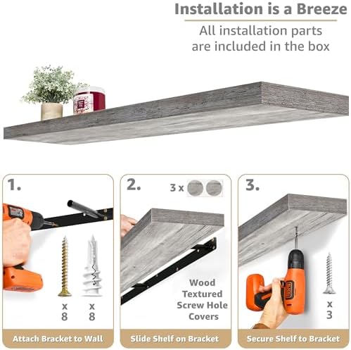 Sorbus Floating Shelves for Wall Storage (55 Inch, 3 Pack, Gray)