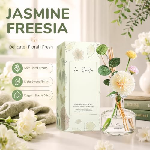 Reed Diffuser Set, Jasmine Freesia Scent, 8.5 fl oz / 250ml
