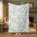 Spring Floral Throw - Blue & Yellow Watercolor Floral Blanket for Couch Sofa Camping, Farmhouse Cottagecore Flowers Bedding Decor, Soft Warm Flannel Throw for Women Girls, 60X80
