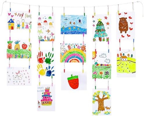 KLOGTSIND Kids Art Display Wall Decor, Wood Beads Garland with 34 Clips
