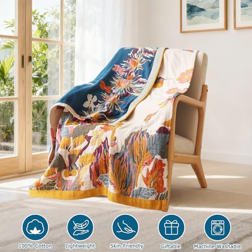 Boho Throw Blanket - Cotton Lightweight Bed Throws 90"x108" Fall