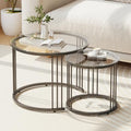 Garden 4 you Nesting Coffee Table, 23.6" Round Coffee Table Set of 2, Glass Nesting Table with Metal Frame, Ceter Tables for Living Room Bedroom Balcony, Black