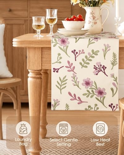 Miss Adola Embroidered Canvas Table Runner 13"x72", Subtle Floral