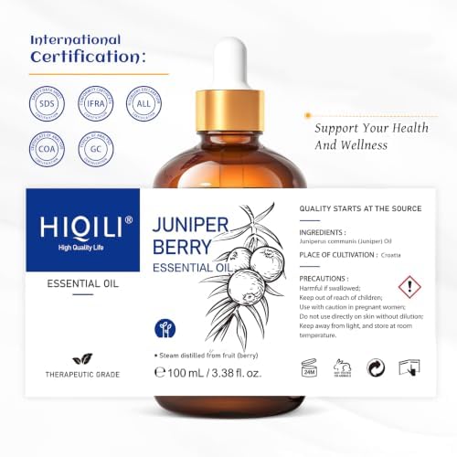 HIQILI Juniper Berry Essential Oil for Aromatherapy,Hair & Skin Care