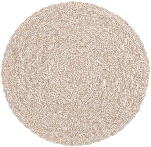 SHACOS Round Braided Placemats 15 inch Set of 4 Boho Woven Washable Kitchen Table Placemats for Home Wedding Party (T-Beige, 4)