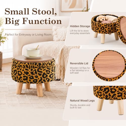 Wimarsbon Round Storage Ottoman,Footstool with Padded Seat and Wood Legs