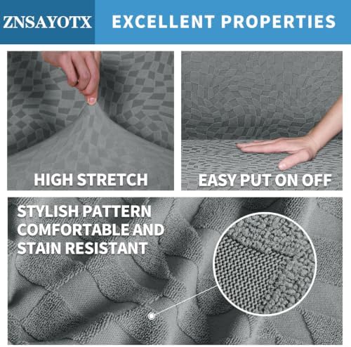 ZNSAYOTX 1 Piece Stretch Oversized Sofa Covers (91"-112"), New Plaid Couch Cover with Non-Slip Buckle for Dog Pets, Ultimate Soft Cozy Washable X-Large Sofa Slipcover Form Fit Protector, Light Grey