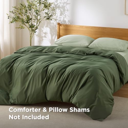 Bedsure Duvet Cover Queen Size, Soft Double Brushed Bedding, Olive Green
