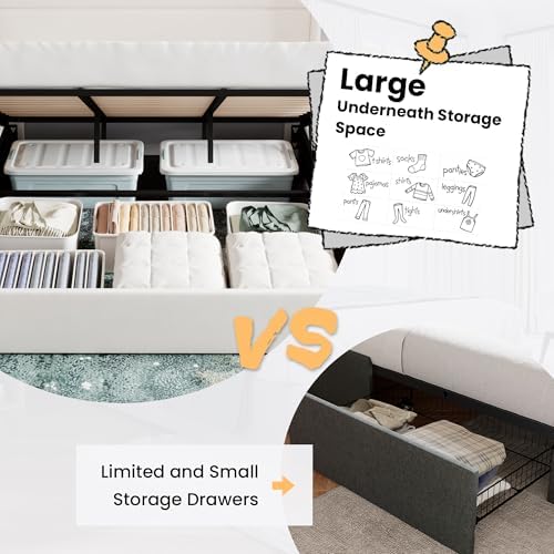 SHA CERLIN King Size Lift Up Hydraulic Storage Bed Frame White