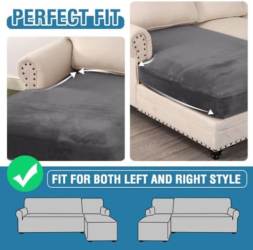 H.VERSAILTEX Velvet Stretch Individual Chaise Cover Sectional Couch Covers for L Shaped Sofa Both Left/Right Furniture Protector Seat Cushion Sofa Cover (1 Piece Chaise Cover, Grey)