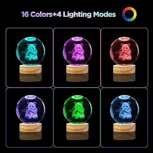 3D Panda Crystal Ball Night Light with 16 Color LED Wooden Base 3.15 Inch Glass Ball Lamps with Remote for Birthday Christmas Cute Panda Gifts for Lovers Boys Girls Friend (Upgraded)