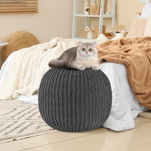 Pouf Ottoman Stuffed Round Modern Foam Filled Foot Rest Poufs for Living Room Chair Decorative 20 X 14 Inches Boho Relax Stool for Wedding Christmas Party, (Dark Grey, 20 Inch)