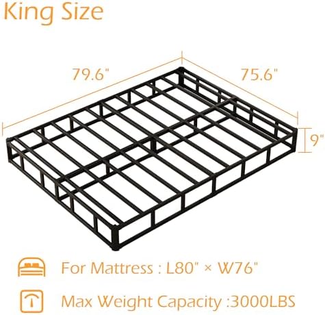 King Box Spring 9 Inch, Bed Base with Fabric Cover