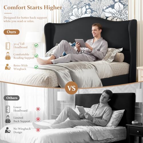 koorlian Queen Size Upholstered Bed Frame with 51" Tall Headboard, Black
